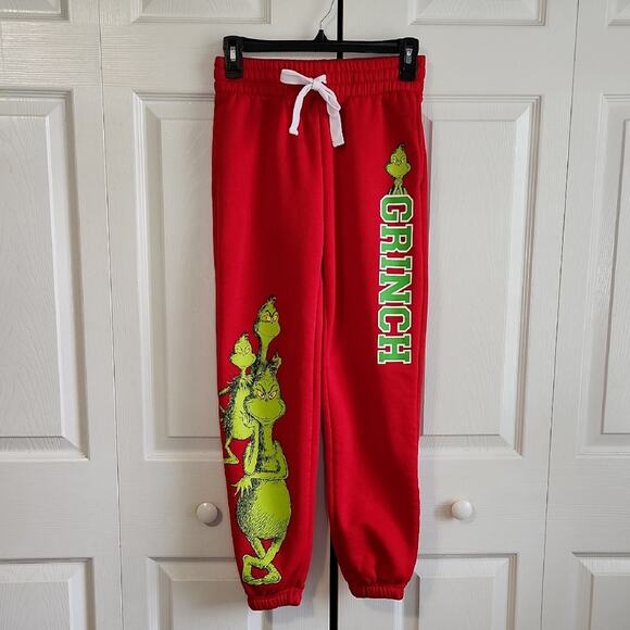 The Grinch Dr. Seuss Womens Red Joggers Size XS Drawstring Waistband Loungewear - Picture 1 of 10